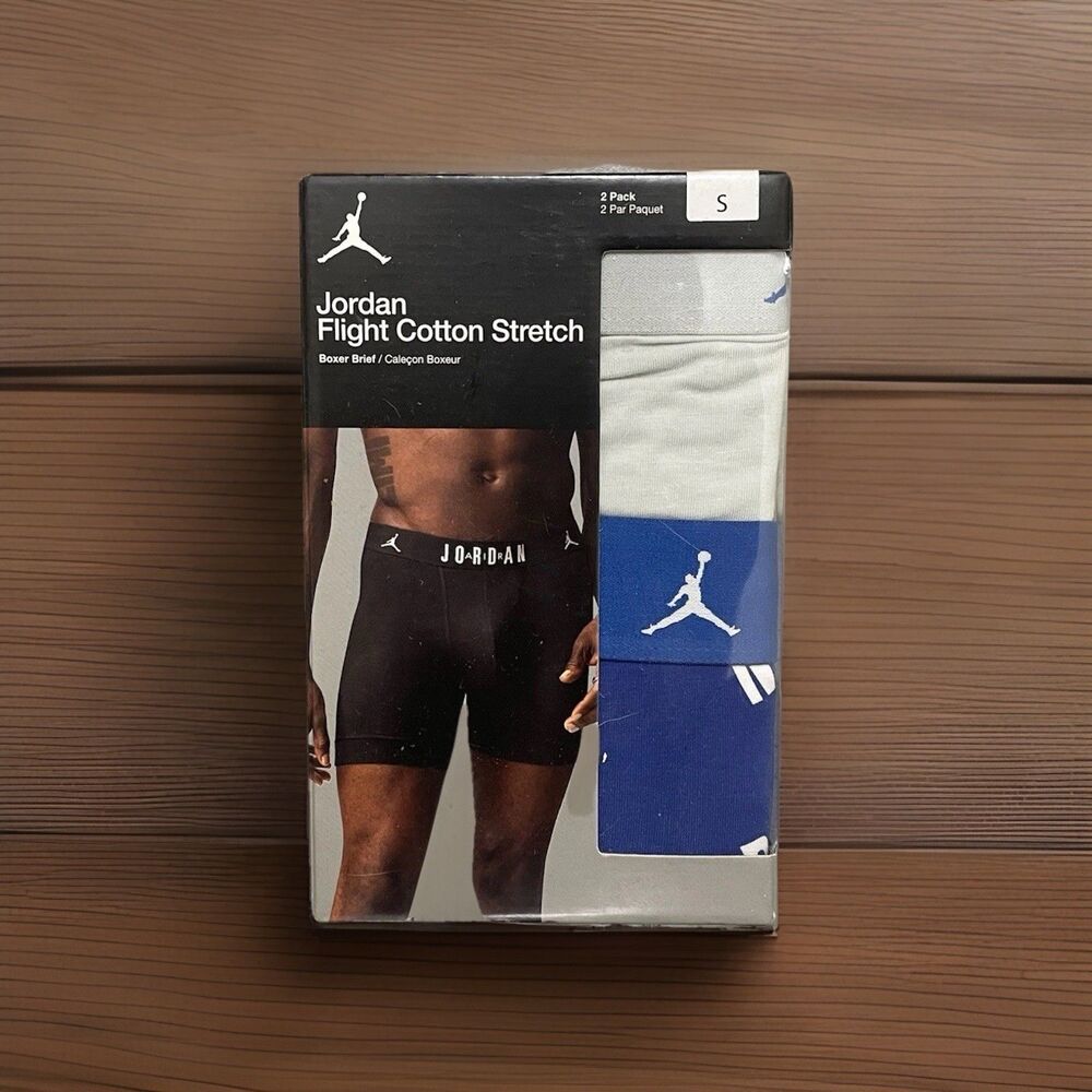 Jordan Flight Boxer Briefs Men’s Small Cotton Stretch 2 Pack Sport Blue Athletic